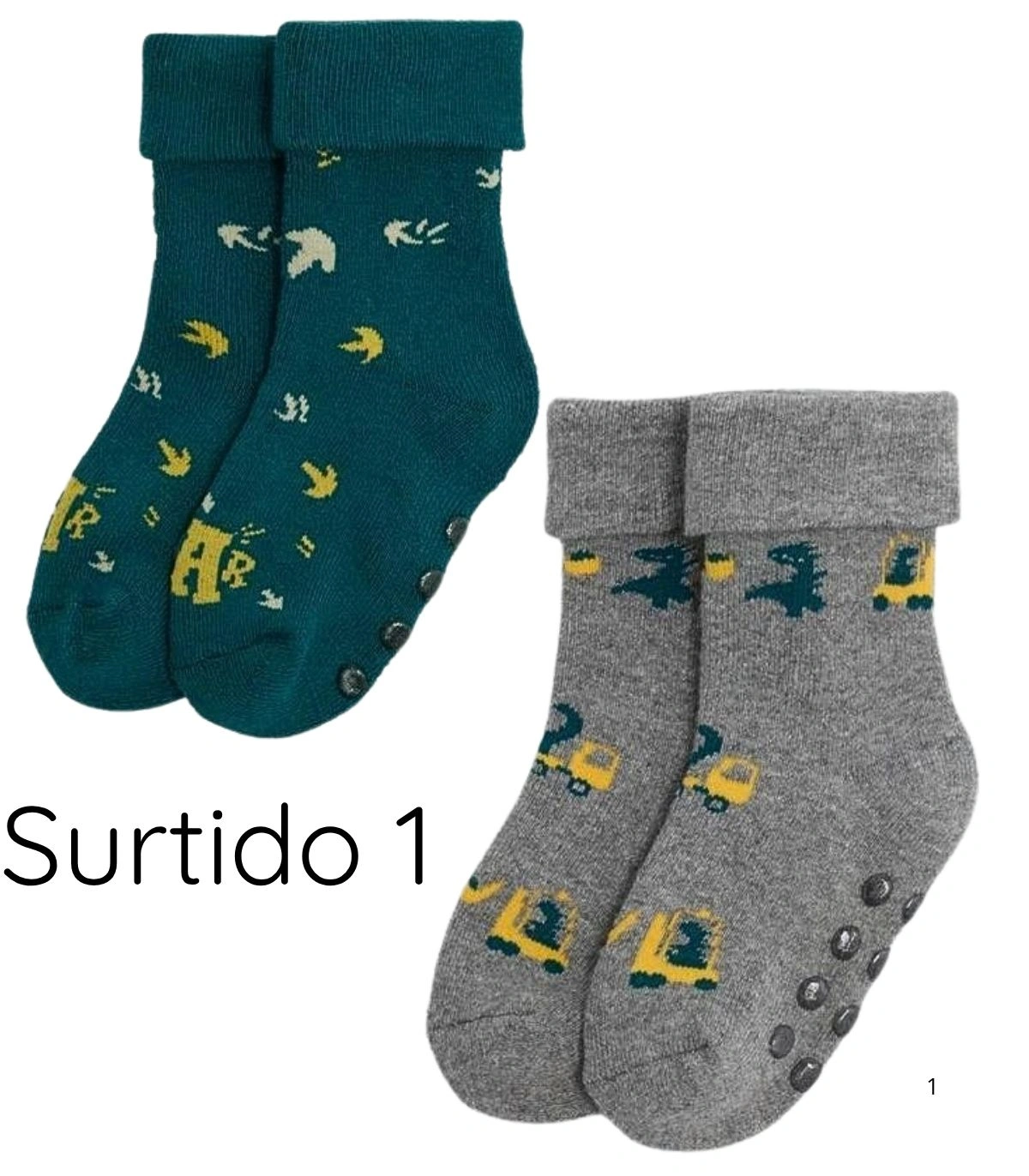 Pack de 2 Calcetines de Bebé Térmicos Antideslizantes Estampado Dinosaurios Ysabel Mora