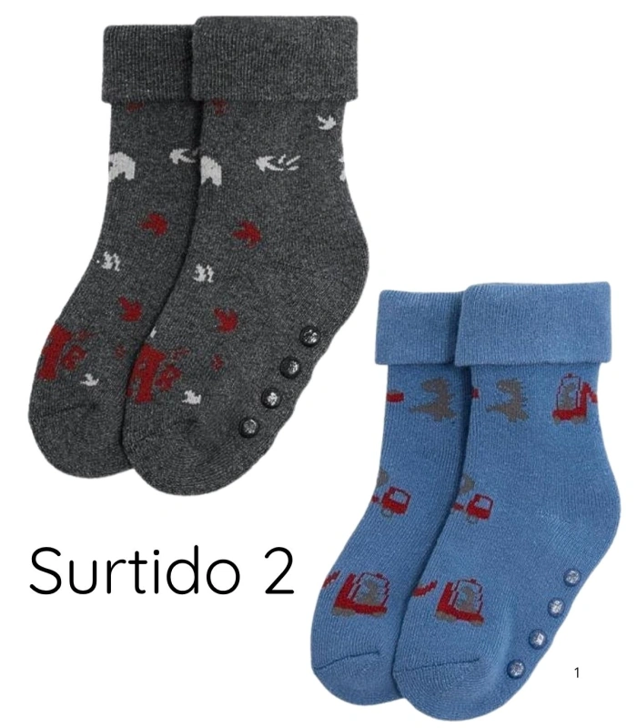 Pack de 2 Calcetines de Bebé Térmicos Antideslizantes Estampado Dinosaurios Ysabel Mora