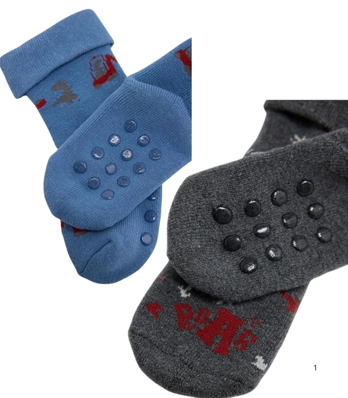 Pack de 2 Calcetines de Bebé Térmicos Antideslizantes Estampado Dinosaurios Ysabel Mora