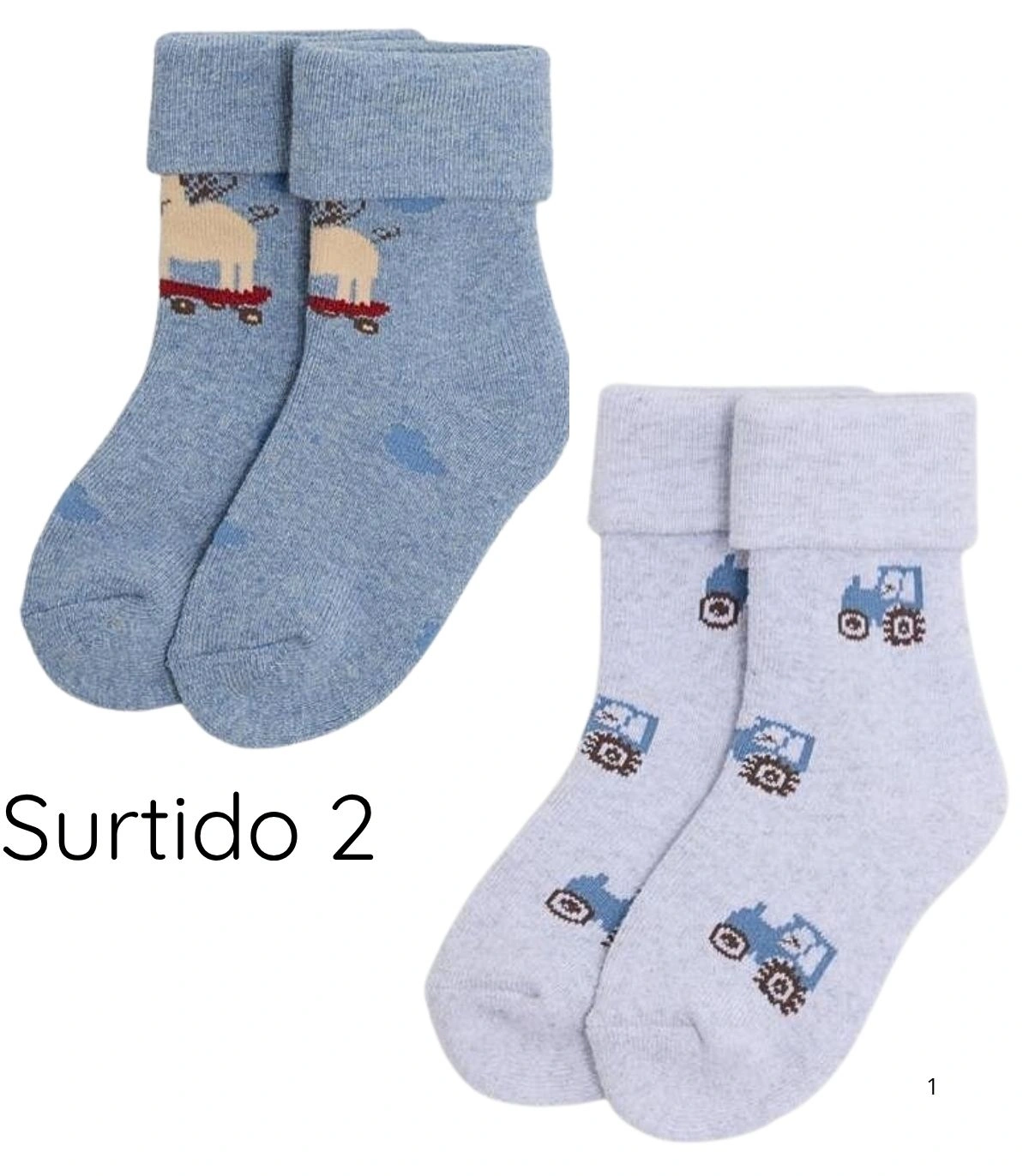 Pack de 2 Calcetines de Bebé Térmicos de Algodón con Estampado de Tractores y Cerditos Ysabel Mora