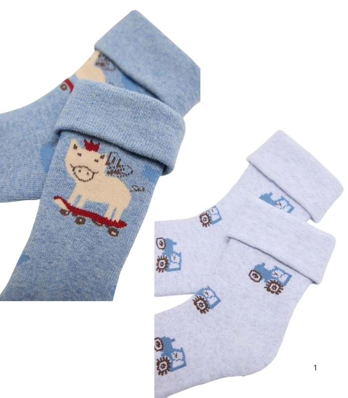 Pack de 2 Calcetines de Bebé Térmicos de Algodón con Estampado de Tractores y Cerditos Ysabel Mora