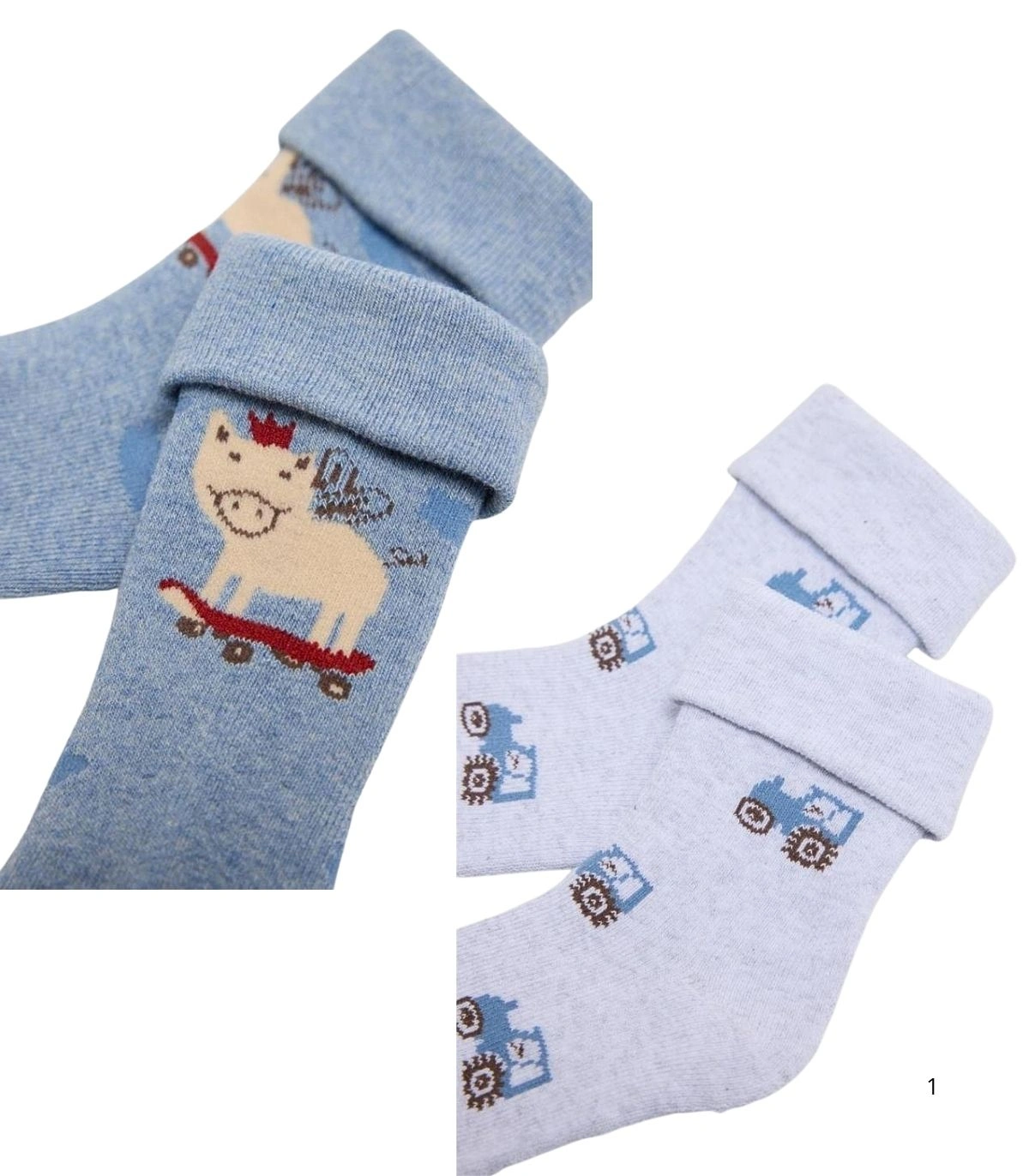 Pack de 2 Calcetines de Bebé Térmicos de Algodón con Estampado de Tractores y Cerditos Ysabel Mora