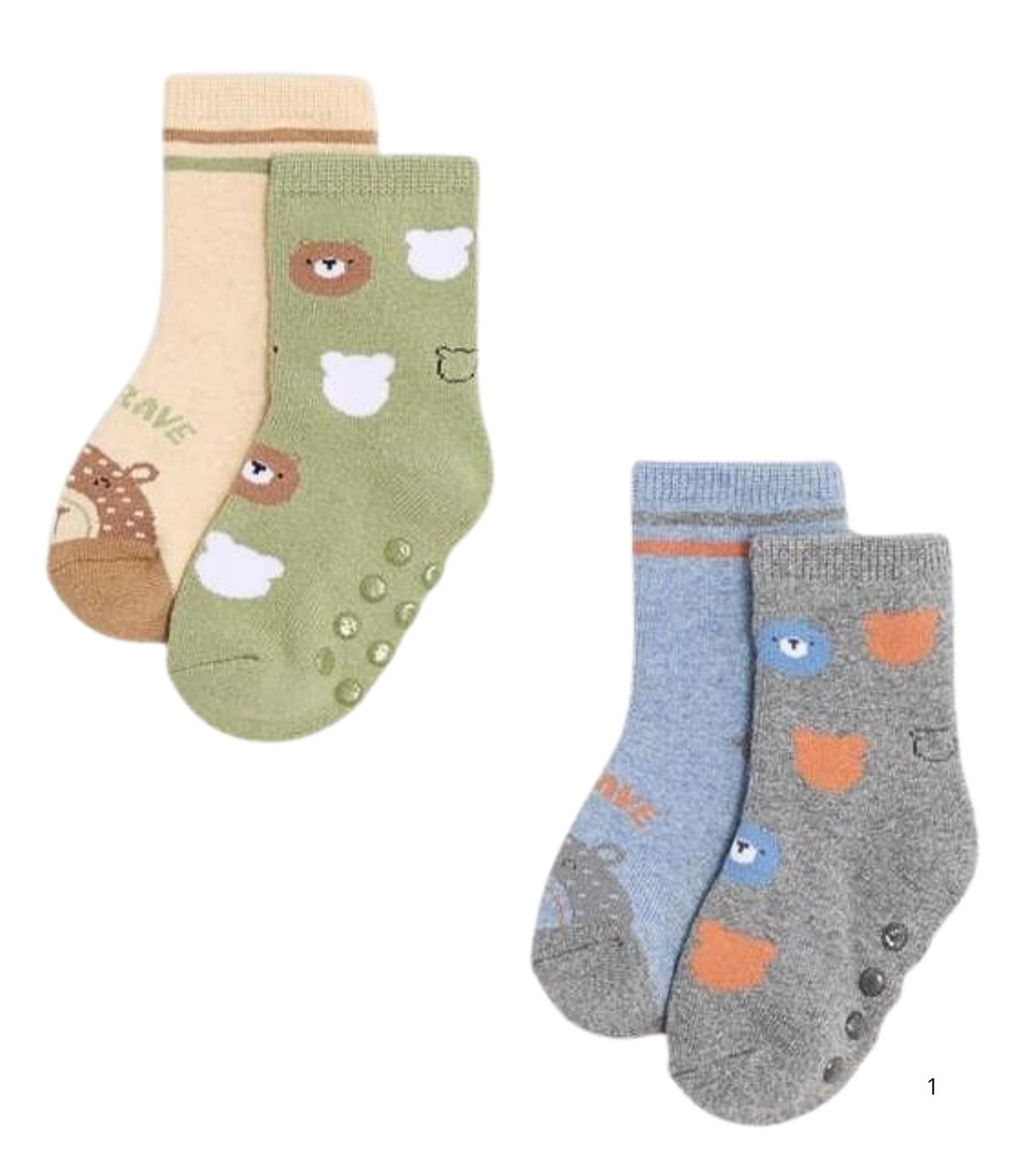 Pack de 2 Calcetines de Bebé Térmicos Antideslizantes de Algodón Estampado con Osos Ysabel Mora