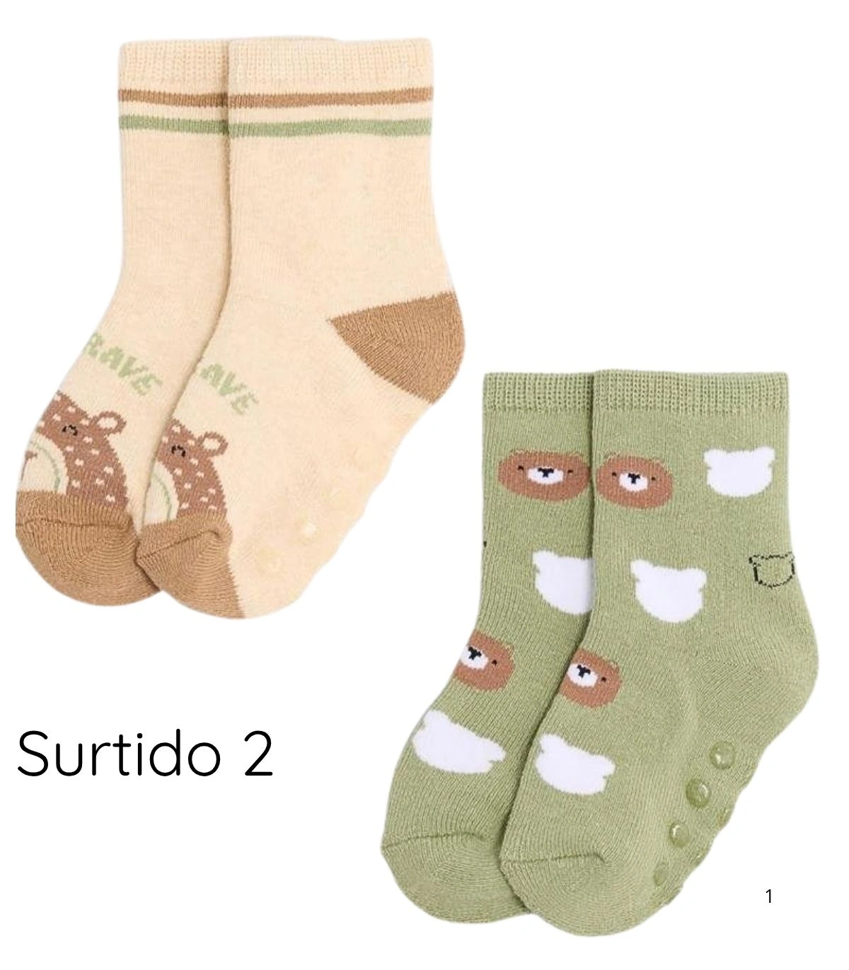 Pack de 2 Calcetines de Bebé Térmicos Antideslizantes de Algodón Estampado con Osos Ysabel Mora