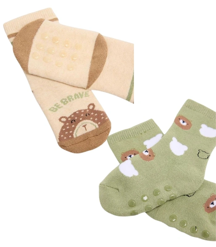 Pack de 2 Calcetines de Bebé Térmicos Antideslizantes de Algodón Estampado con Osos Ysabel Mora