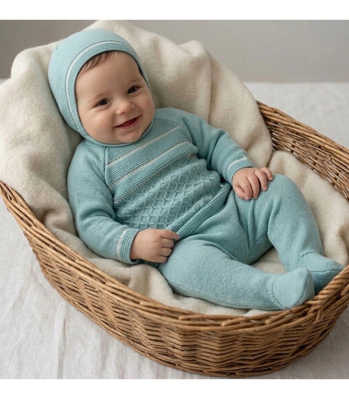 Conjunto Bebé de Lana de 3 Piezas en Verde Seco Marca Baby