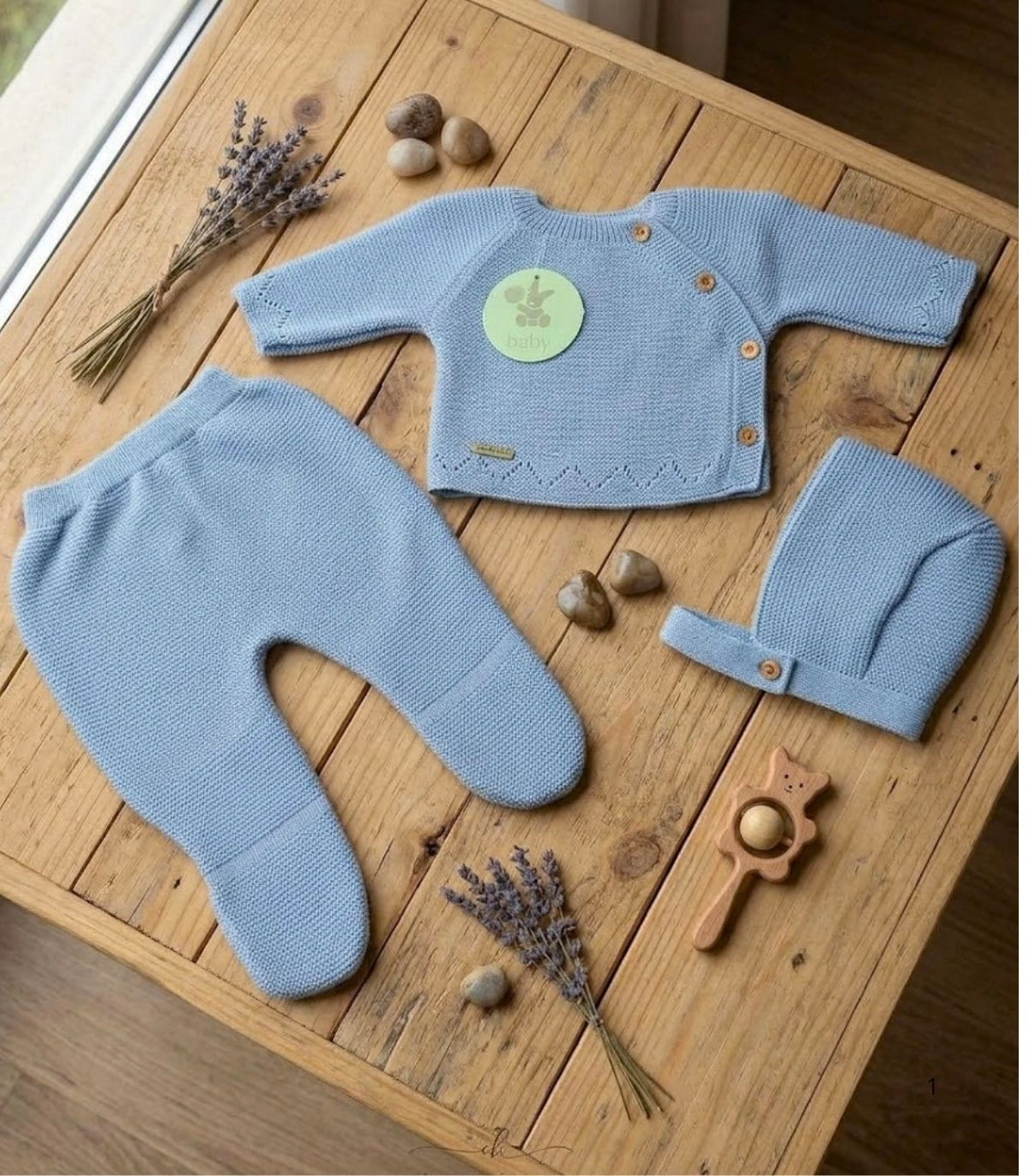 Conjunto de Bebé de Lana de 3 Piezas en Color Azul Marca Baby C2015