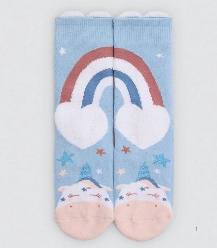 Calcetines de Niña Térmicos Antideslizantes de Algodón con Estampado de Unicornios y Arcoíris Ysabel Mora 32609