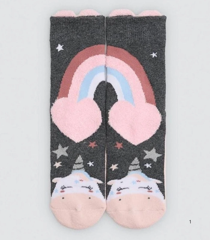 Calcetines de Niña Térmicos Antideslizantes de Algodón con Estampado de Unicornios y Arcoíris Ysabel Mora 32609
