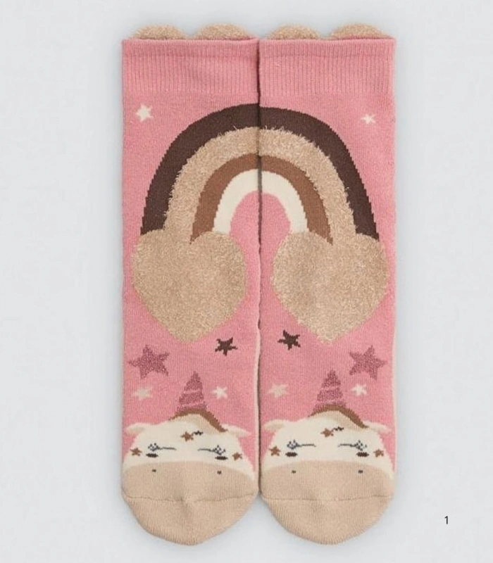 Calcetines de Niña Térmicos Antideslizantes de Algodón con Estampado de Unicornios y Arcoíris Ysabel Mora 32609