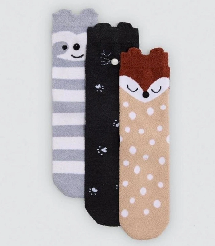Calcetines de Niña Térmicos Antideslizantes con Detalles 3D y Caritas de Animales Ysabel Mora 32610