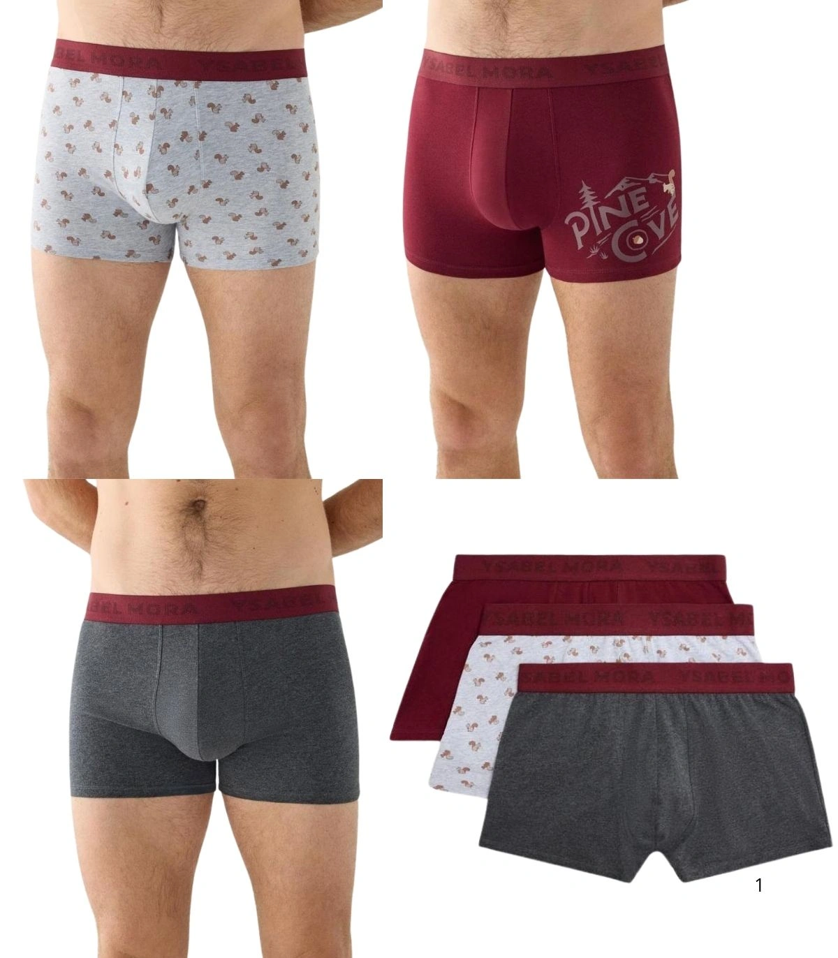 Pack de 3 Bóxers de Hombre de Algodón Estampados Montañas y Ardillas Ysabel Mora 22461