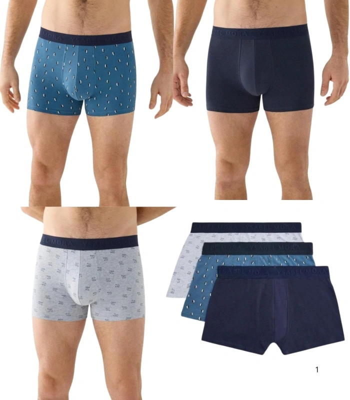 Pack de 3 Bóxers de Hombre de Algodón Estampado Animales (Pingüinos y Peces) Ysabel Mora 22462