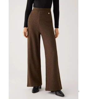 Pantalón Ancho Cálido de Tiro Alto para Mujer en Color Marrón Ysabel Mora 70727