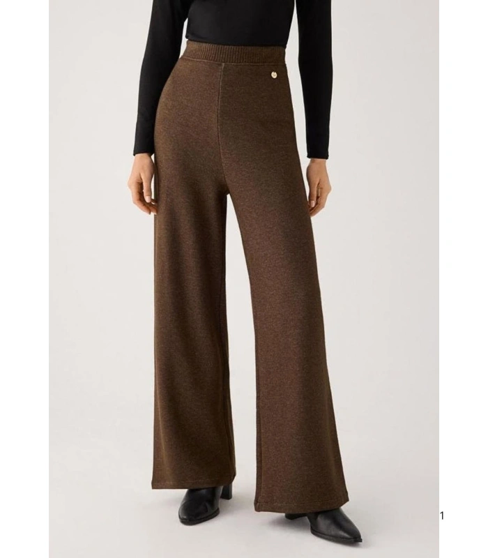 Pantalón Ancho Cálido de Tiro Alto para Mujer en Color Marrón Ysabel Mora 70727