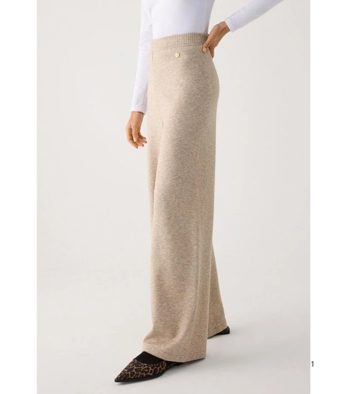 Pantalón Ancho Cálido de Tiro Alto Para Mujer Color Beige Ysabel Mora 70727