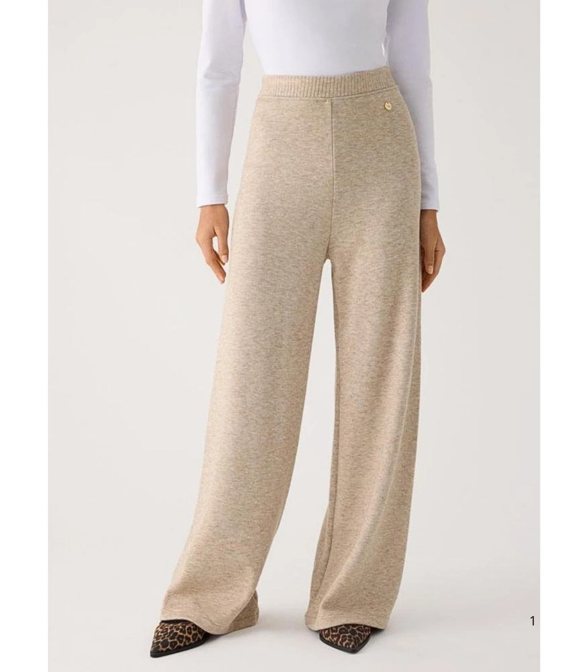 Pantalón Ancho Cálido de Tiro Alto Para Mujer Color Beige Ysabel Mora 70727