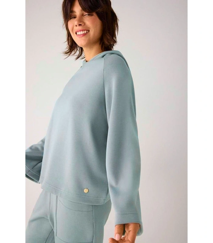 Sudadera Afelpada de Mujer con Capucha y Manga Acampanada en Color Azul Ysabel Mora 70740