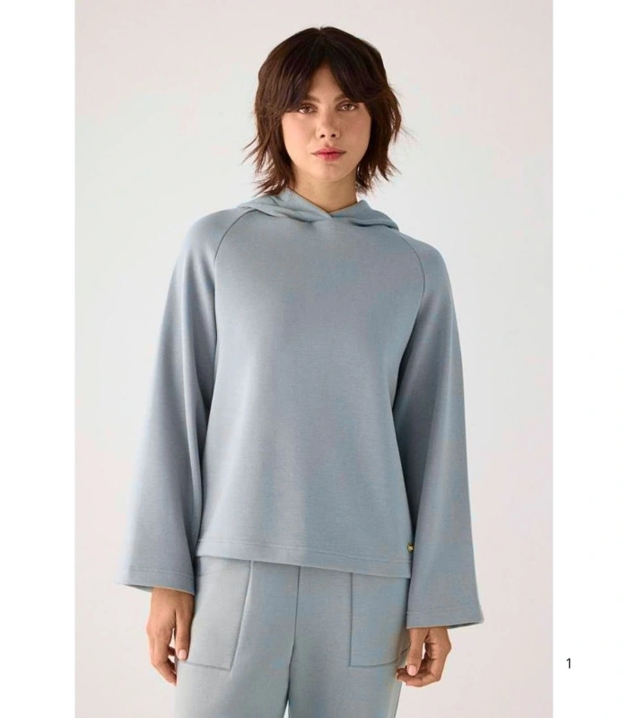 Sudadera Afelpada de Mujer con Capucha y Manga Acampanada en Color Azul Ysabel Mora 70740