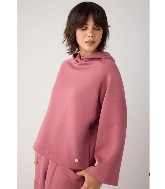 Sudadera Afelpada de Mujer con Capucha y Manga Acampanada en Color Rosa Ysabel Mora 70740