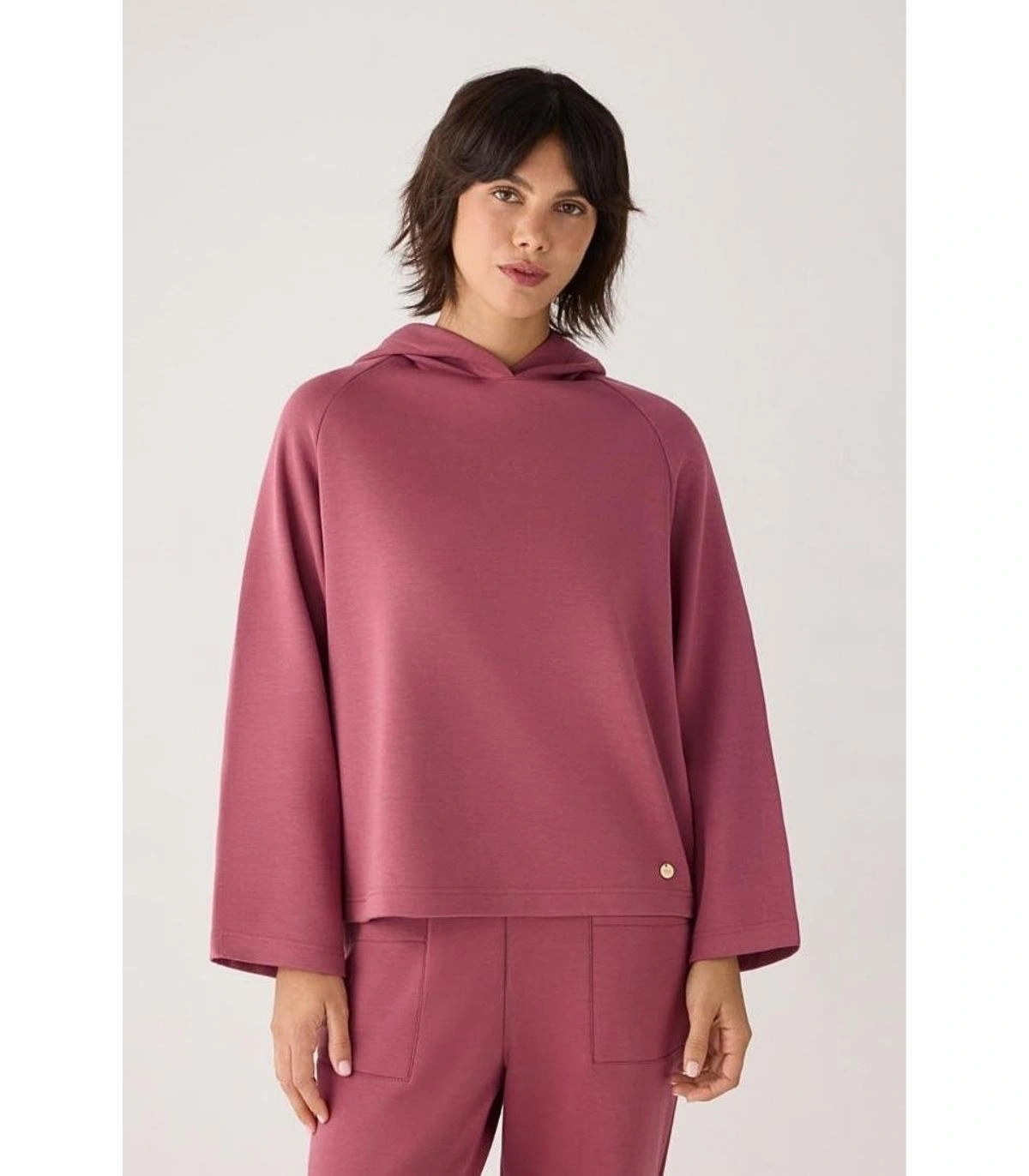Sudadera Afelpada de Mujer con Capucha y Manga Acampanada en Color Rosa Ysabel Mora 70740