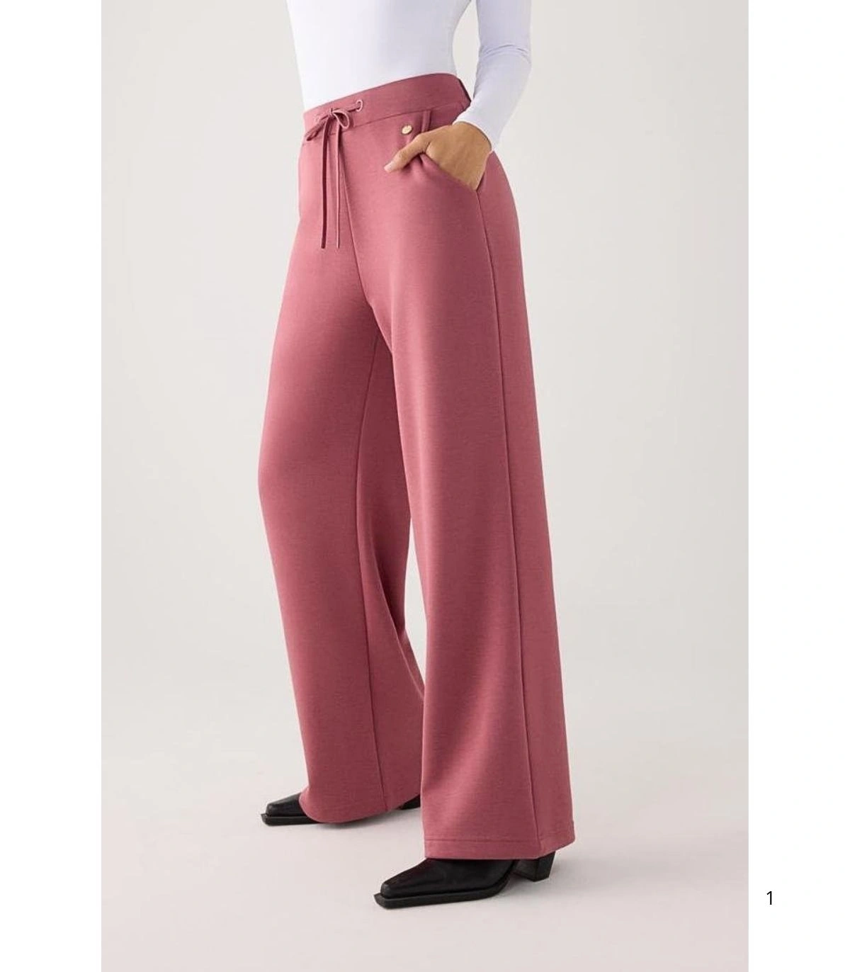 Pantalón Recto Afelpado de Mujer con Tiro Alto en Color Rosa Ysabel Mora 70743