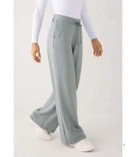 Pantalón Recto Afelpado de Mujer con Tiro Alto en Color Azul Ysabel Mora 70743