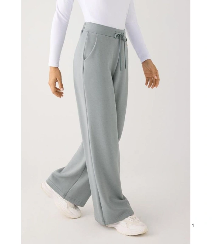 Pantalón Recto Afelpado de Mujer con Tiro Alto en Color Azul Ysabel Mora 70743