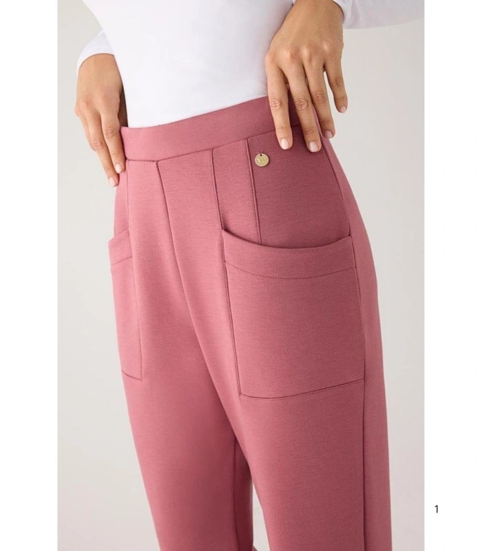 Pantalón Slim Afelpado de Mujer con Tiro Alto en Color Rosa Ysabel Mora 70744