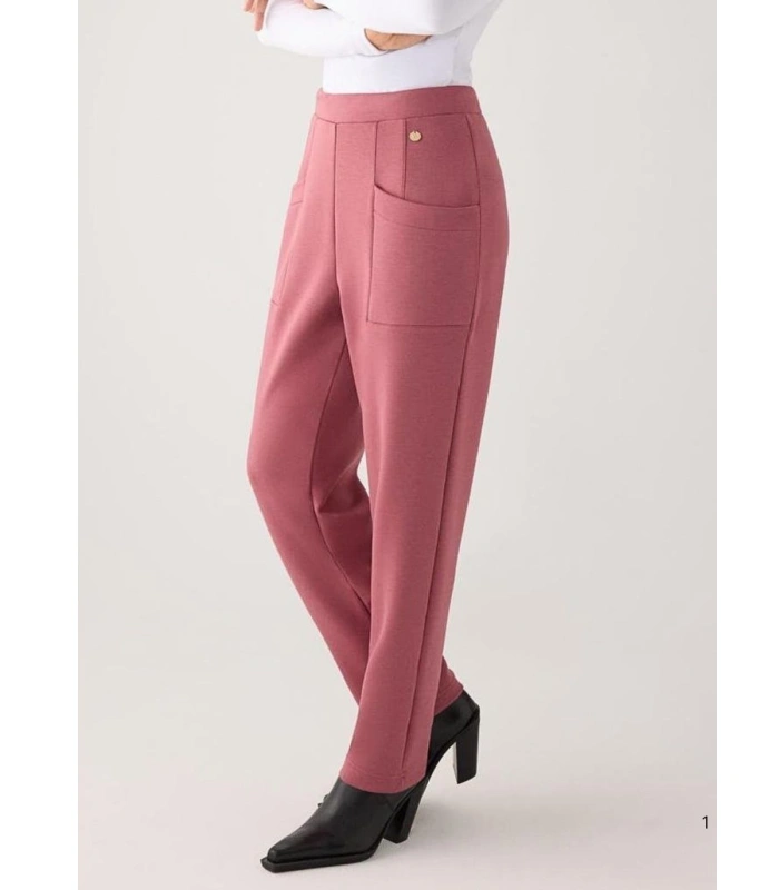 Pantalón Slim Afelpado de Mujer con Tiro Alto en Color Rosa Ysabel Mora 70744