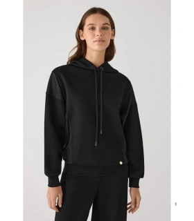 Sudadera Afelpada de Mujer con Capucha en Color Negro Ysabel Mora 70745