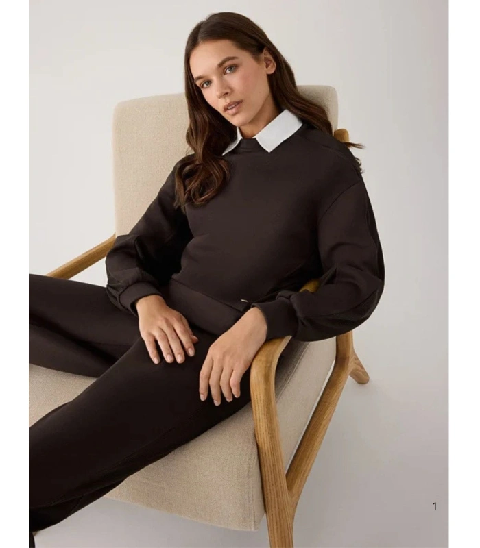 Sudadera Afelpada de Mujer con Cuello Redondo en Color Marrón Ysabel Mora 70746
