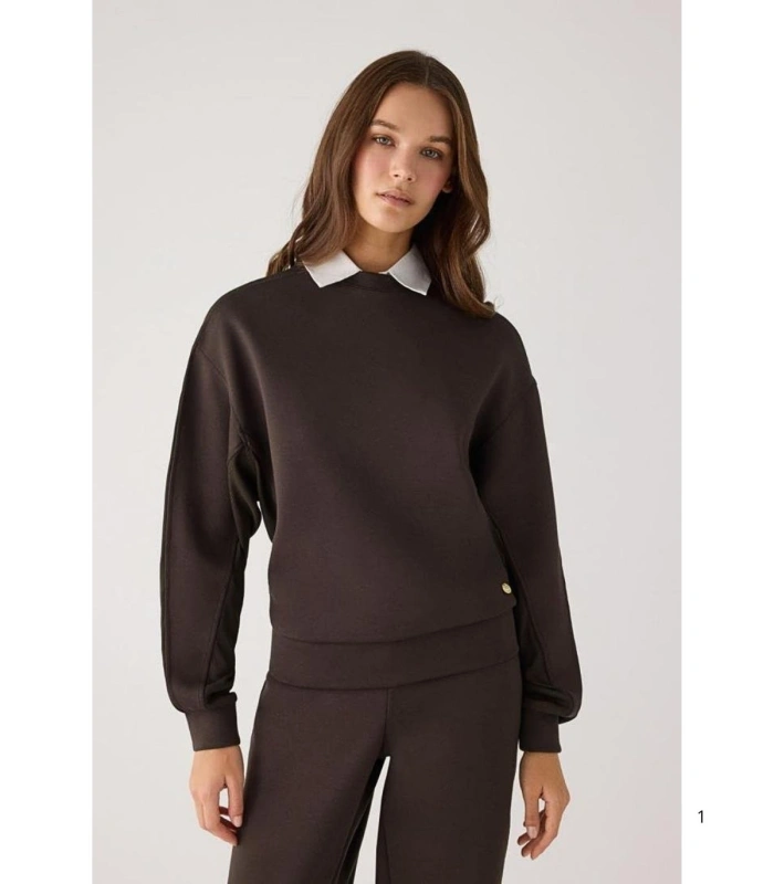 Sudadera Afelpada de Mujer con Cuello Redondo en Color Marrón Ysabel Mora 70746