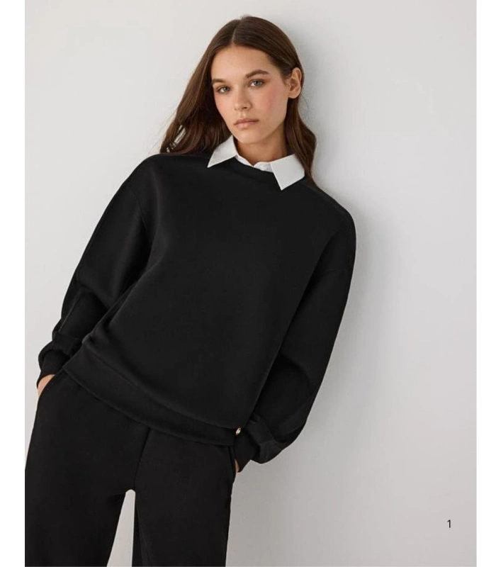 Sudadera Afelpada de Mujer con Cuello Redondo en Color Negro Ysabel Mora 70746