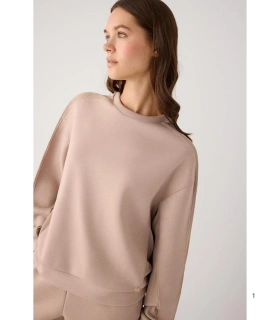 Sudadera Afelpada de Mujer con Cuello Redondo en Color Beige Ysabel Mora 70746
