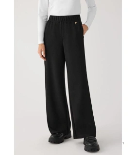 Pantalón Ancho Afelpado de Mujer con Tiro Alto en Color Negro Ysabel Mora 70747