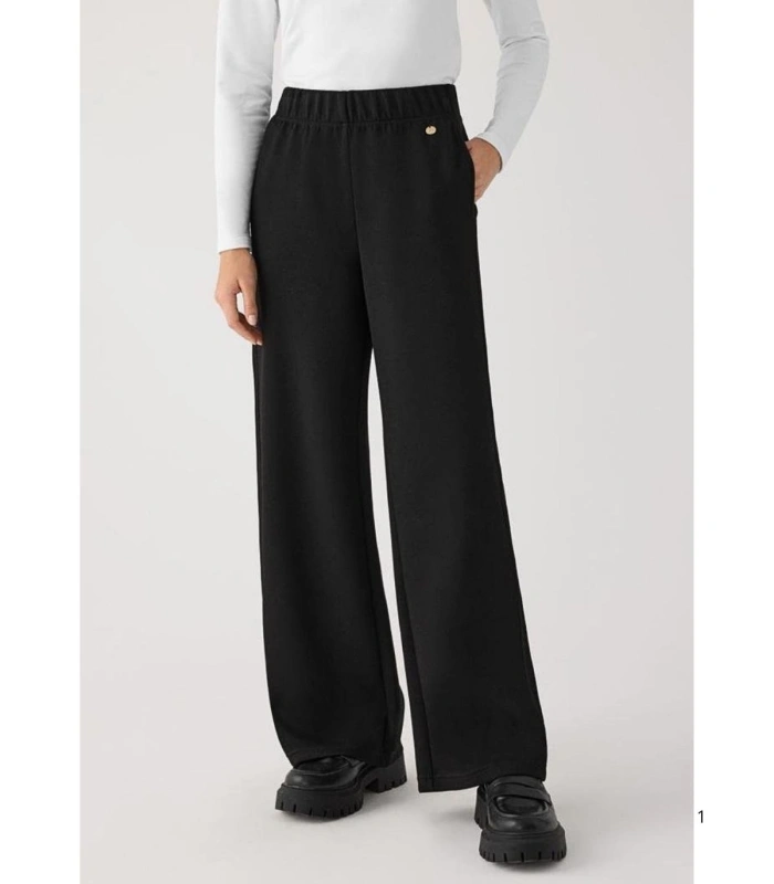 Pantalón Ancho Afelpado de Mujer con Tiro Alto en Color Negro Ysabel Mora 70747