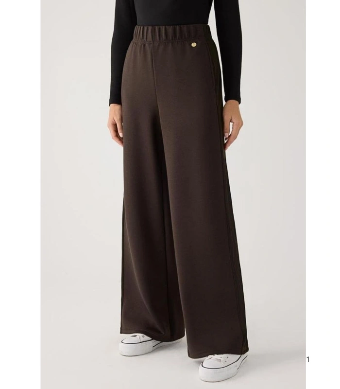 Pantalón Ancho Afelpado de Mujer con Tiro Alto en Color Marrón Ysabel Mora 70747