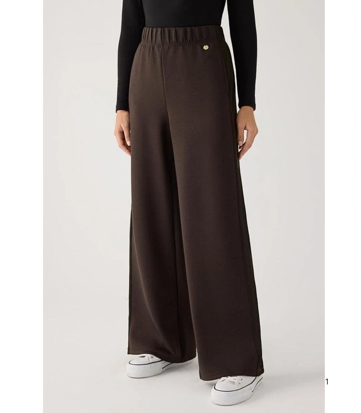 Pantalón Ancho Afelpado de Mujer con Tiro Alto en Color Marrón Ysabel Mora 70747