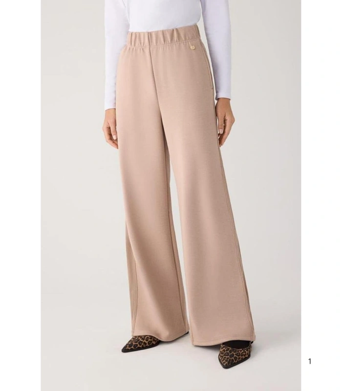 Pantalón Ancho Afelpado de Mujer con Tiro Alto en Color Beige Ysabel Mora 70747