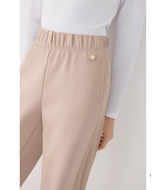 Pantalón Jogger Afelpado de Mujer con Tiro Alto en Color Beige Ysabel Mora 70748
