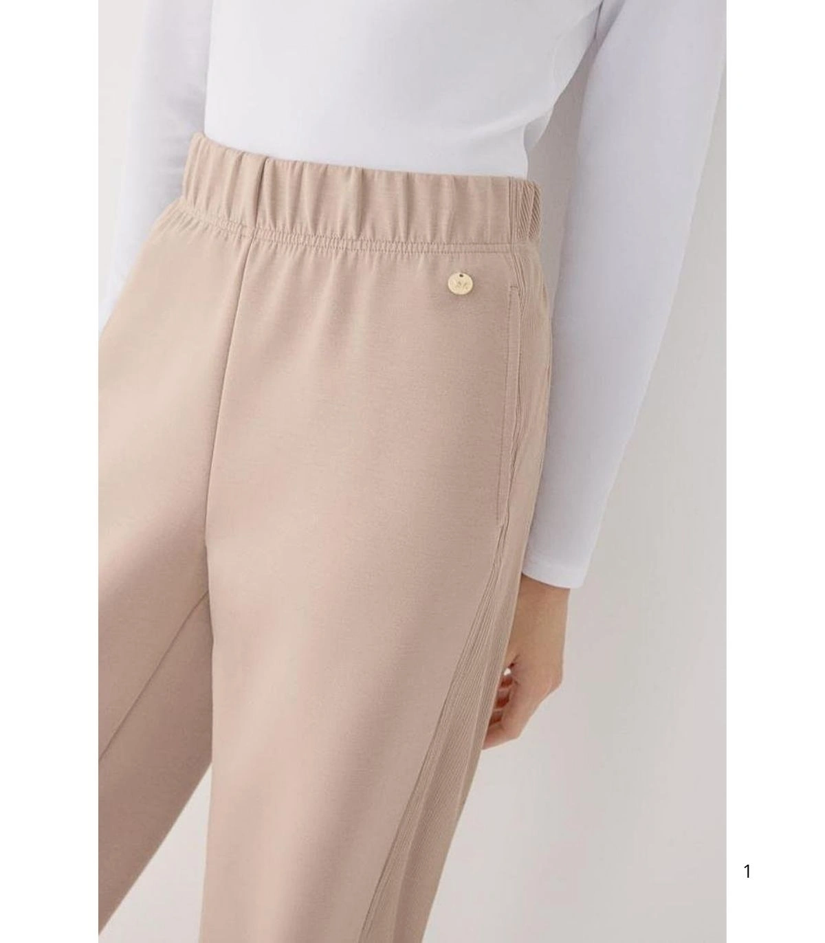 Pantalón Jogger Afelpado de Mujer con Tiro Alto en Color Beige Ysabel Mora 70748