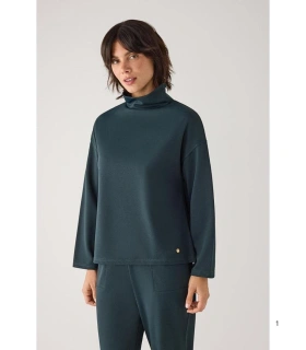 Jersey Textura Piqué de Mujer con Cuello Perkins  en Color Azul Ysabel Mora 70749