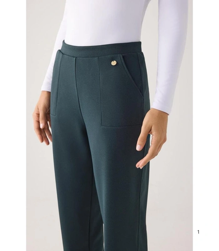 Pantalón Slim de Mujer con Textura Piqué, Tiro Alto en Color Azul Ysabel Mora 70752