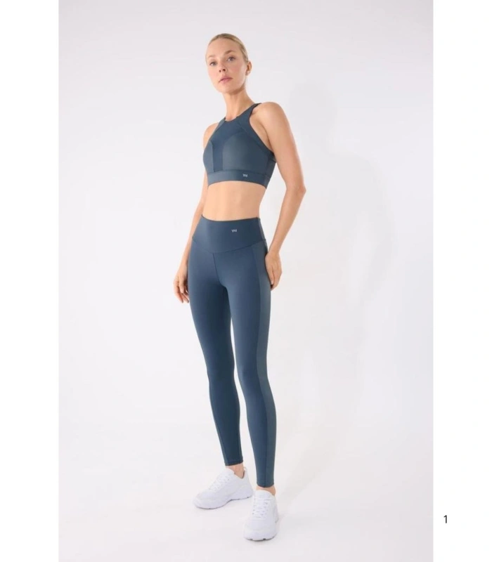 Leggings Deportivos Largos de Mujer con Tiro Alto y Banda Metalizada en Color Azul Ysabel Mora 70974