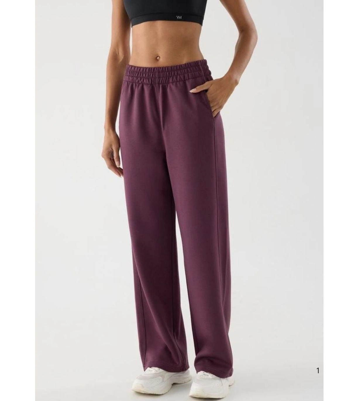 Pantalón Deportivo Recto de Mujer con Tiro Alto y Bolsillos Color Burdeos Ysabel Mora 70981