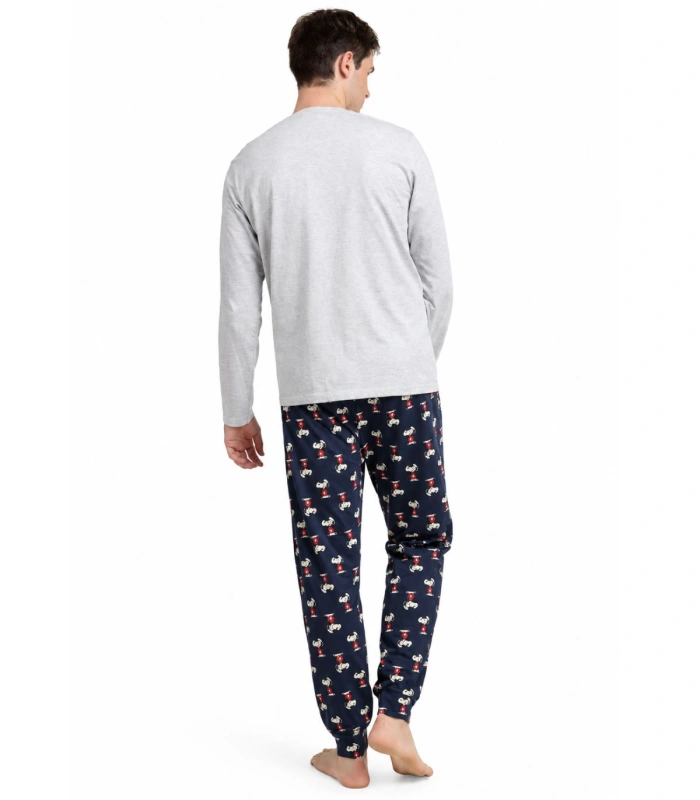 Pijama Hombre Peanuts Joe Cool Gris Jaspe y Marino Manga Larga