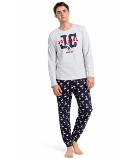 Pijama Hombre Peanuts Joe Cool Gris Jaspe y Marino Manga Larga