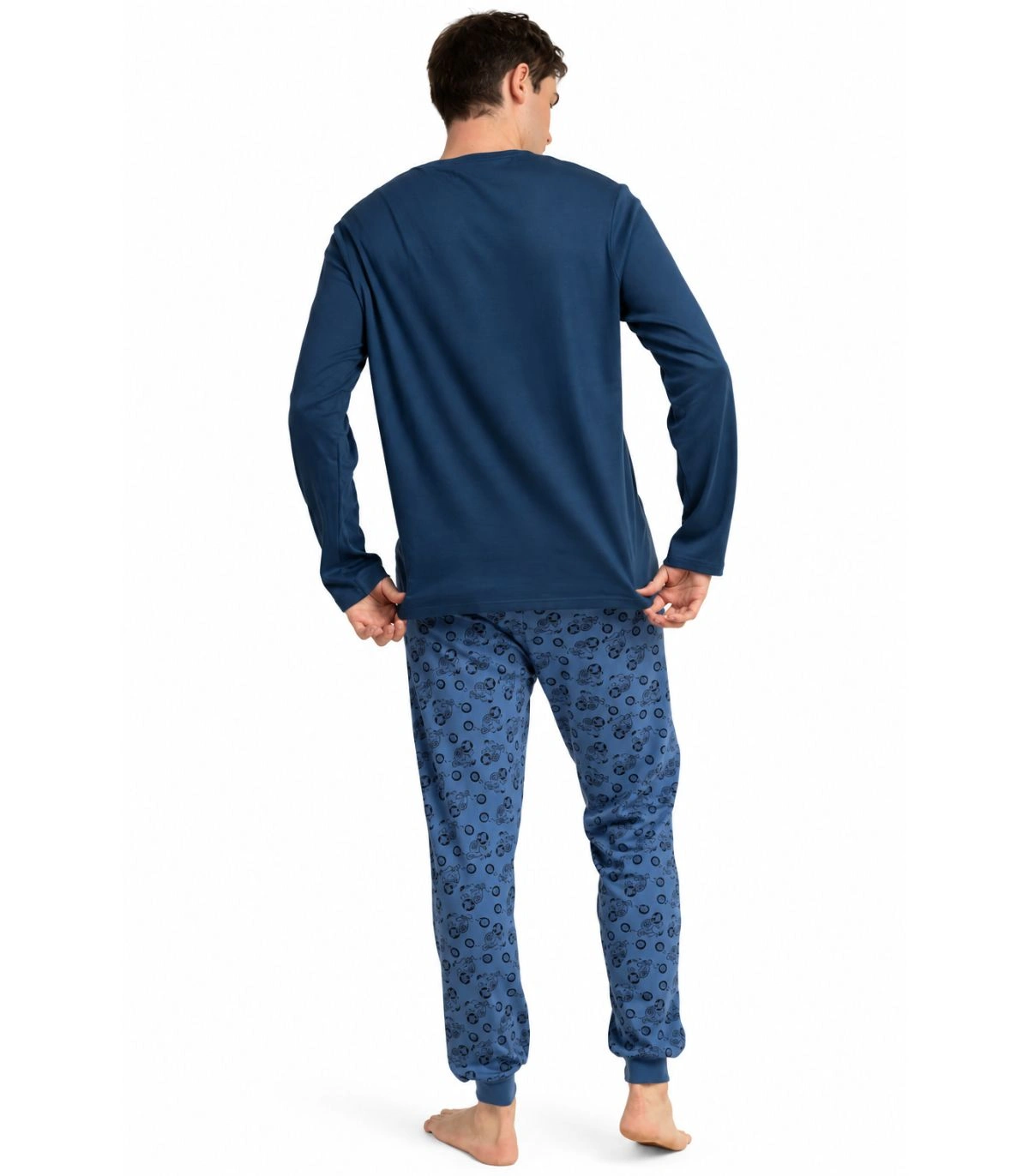 Pijama Hombre Peanuts Speed Club Azul Marino Manga Larga 100 % Algodón