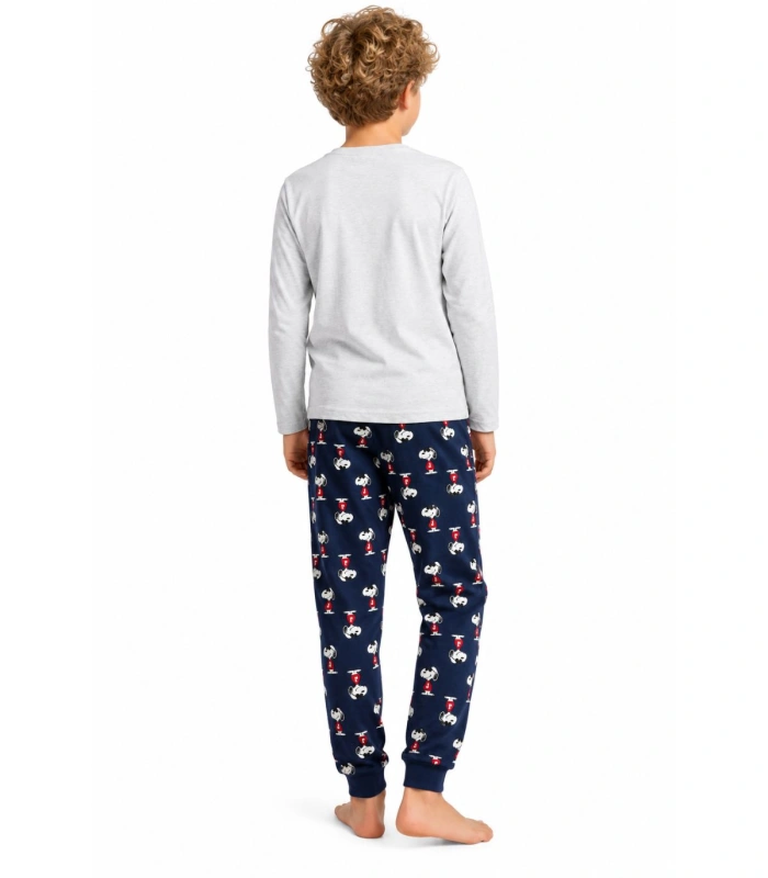 Pijama Niño Peanuts Joe Cool Gris Jaspe y Marino Manga Larga